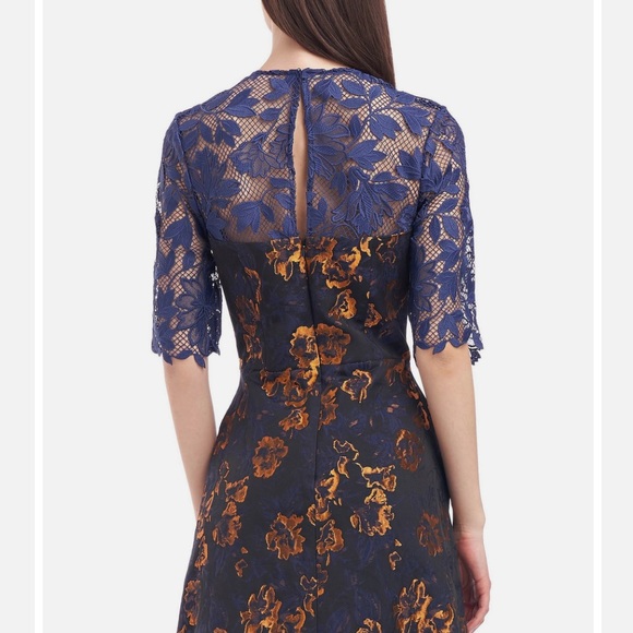 Kay Unger New York Floral Jacquard Lace Illusion Dress - Picture 6 of 16